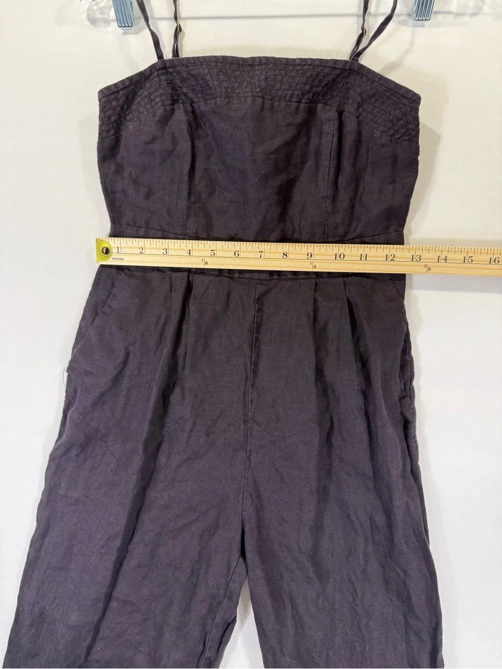 J. Crew Dark Wine Smocked Strap Linen-Blend Jumpsuit